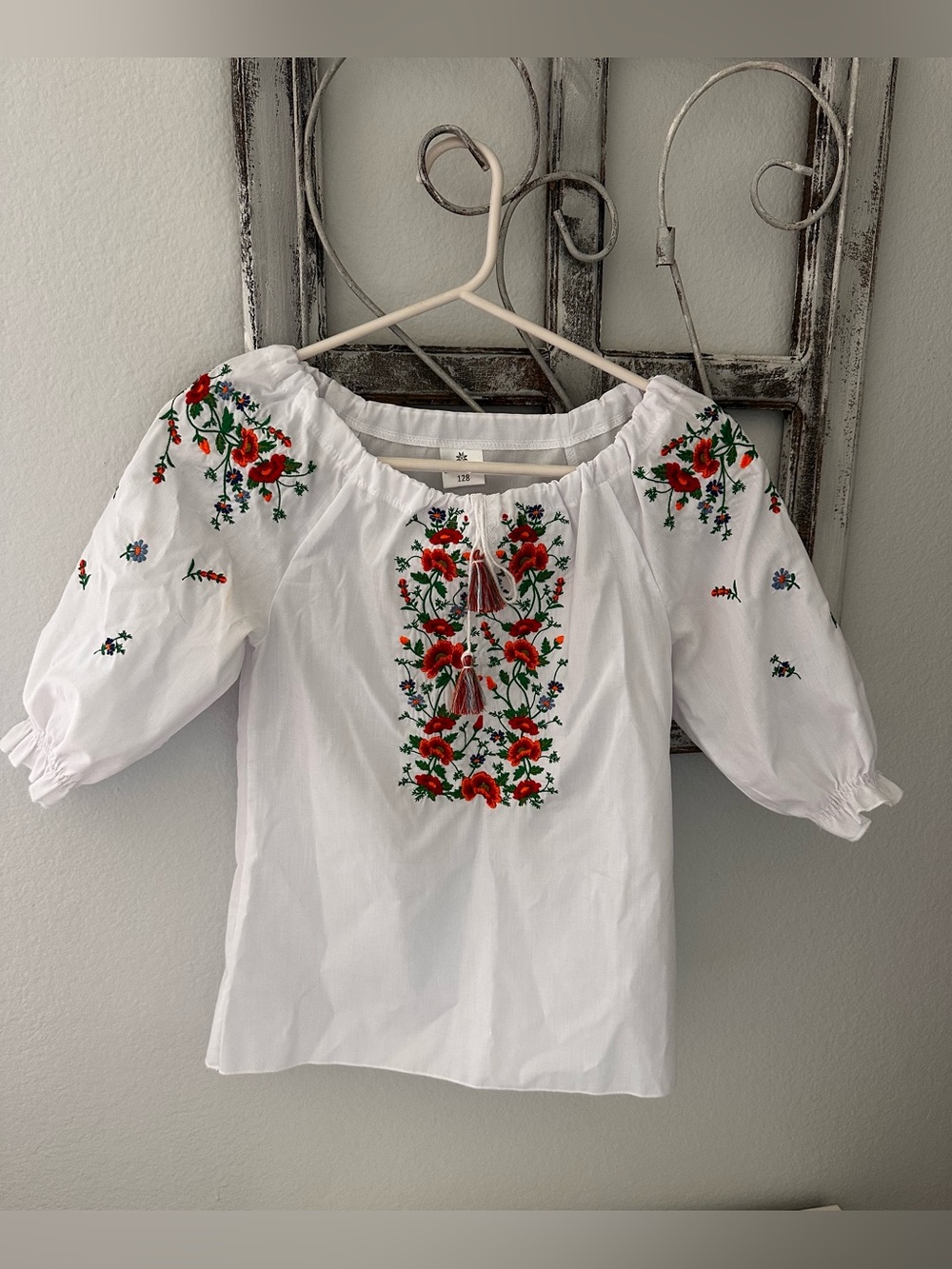 Ukrainian Vyshivanka with Red Floral Embroidery for kid